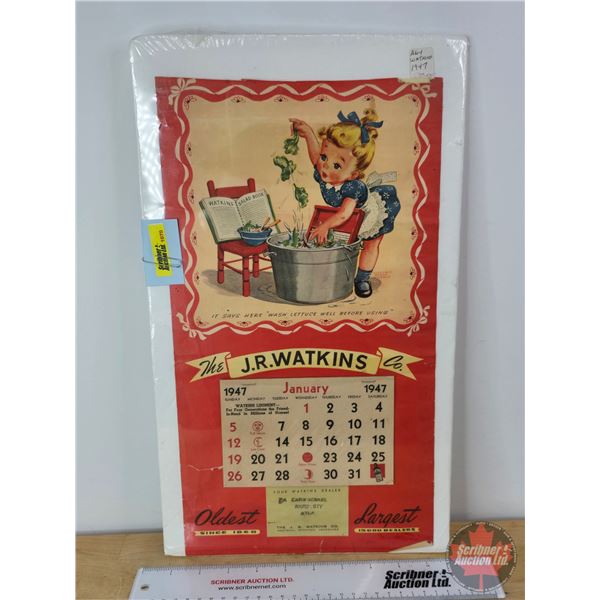 1947 Vintage Advertising Calendar : The J.R. Watkins Co. (Complete) (Protected/Wrapped with Backboar