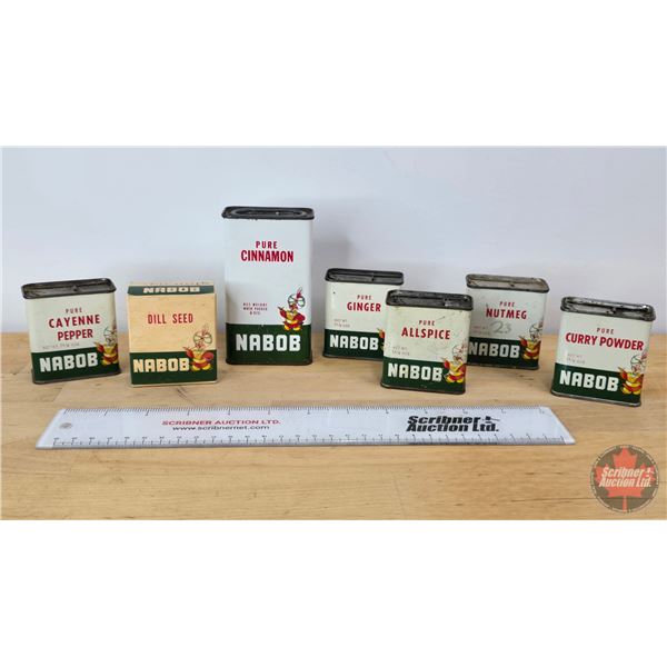NABOB Spice Tins (7) (Cinnamon Tin Tallest : 4-1/4"H)
