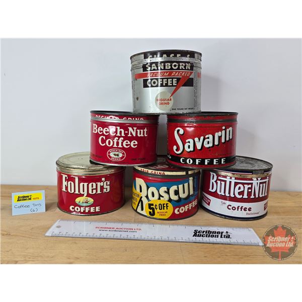 Coffee Tins (Variety) (6) (Butter-Nut Measures: 3-1/2"H x 5"Dia)
