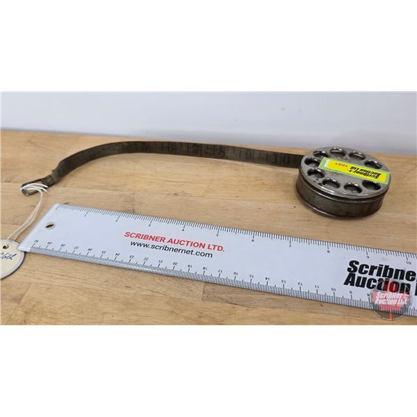 25ft Cloth Tape Measure (Consignor Tag: Patent Date May 1934) (3/4"H x 2-1/2"Dia)