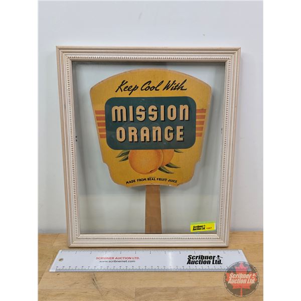 MISSION ORANGE Hand Fan (Framed) "Keep Cool With Mission Orange" (Frame Measures: 13-1/4"H x 11-1/4"