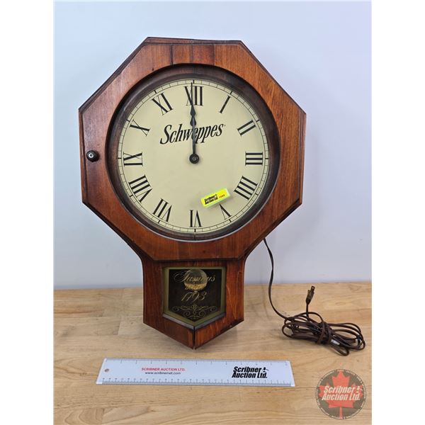Schweppes Electric Wall Clock (20"H x 14-1/4"W x 4-1/4"D)
