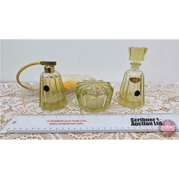 Ladies Vanity Items (3) : Atomizer; Jar w/Lid & Bottle "Pompadour Made in Austria"