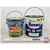 Image 1 : Pails (2): Miel Honey & Barbour's Peanut Butter (Honey Pail Measures: 6-1/2"H x 6-1/4"Dia)
