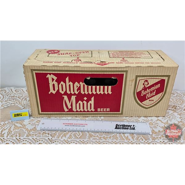 Bohemian Maid Beer Case w/11 Stubby Empty Bottles (Paper Labels) (Case Measures: 6-3/4"H x 16"W x 5-