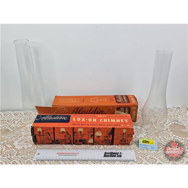 Aladdin Lamp Chimneys (2) w/Boxes  (Model 11 Box Measures: 13"H x 3-1/4"W x 3-1/4"D)
