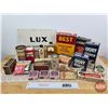 Image 1 : Vintage Kitchen Collector Combo : Starch Boxes; Wall Paper Paste Box; LUX Soap Sign; Water Putty Tin