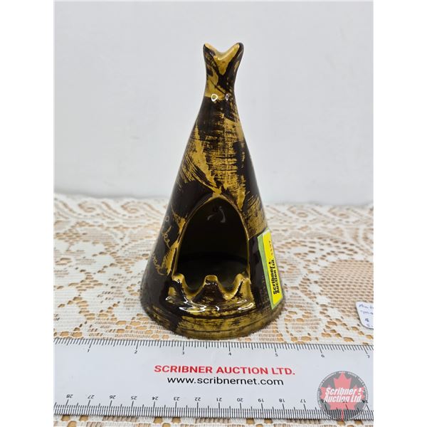 Pottery Tee-Pee Ashtray "Madge Lake Sask" (6-1/4"H)