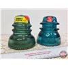 Image 2 : Blue/Turquoise Glass Insulators (2) (4-1/4"H)