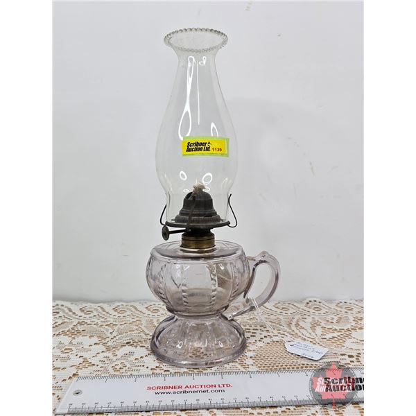 Coal Oil Finger Lamp : Amethyst Glass Font (Total Measures w/Chimney : 12-1/2"H)