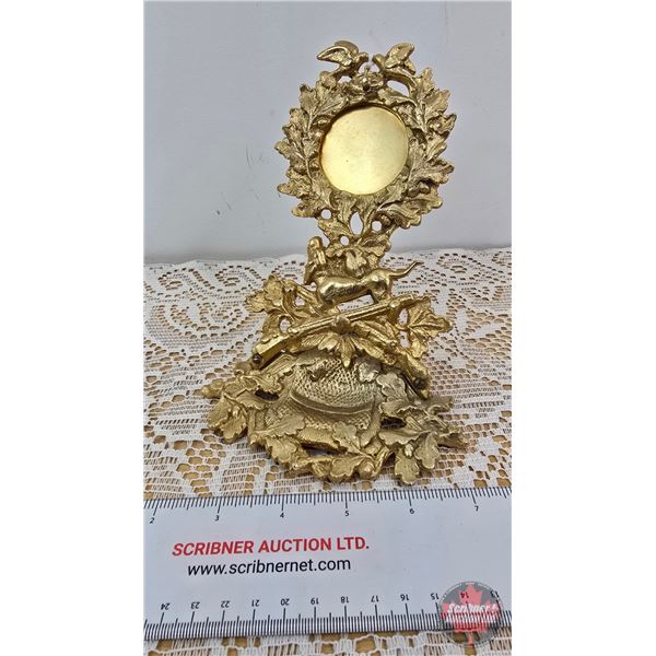 Antique Pocket Watch Stand : Gold Gilt : Cast Iron (Note: Inscription on back 1927) (5-3/4"H x 5-1/4