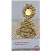 Image 1 : Antique Pocket Watch Stand : Gold Gilt : Cast Iron (Note: Inscription on back 1927) (5-3/4"H x 5-1/4