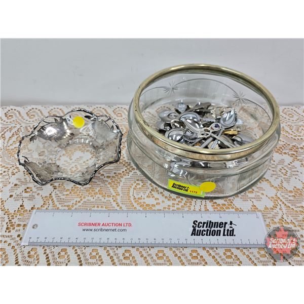 Collector Combo: Spoons (Approx 40) & Salad Bowl & Ruffled Candy Dish (Large Bowl Measures: 4"H x 9"
