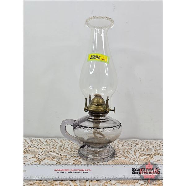 Coal Oil Finger Lamp : Amethyst Glass Font (Total Measures w/Chimney : 11-1/2"H)