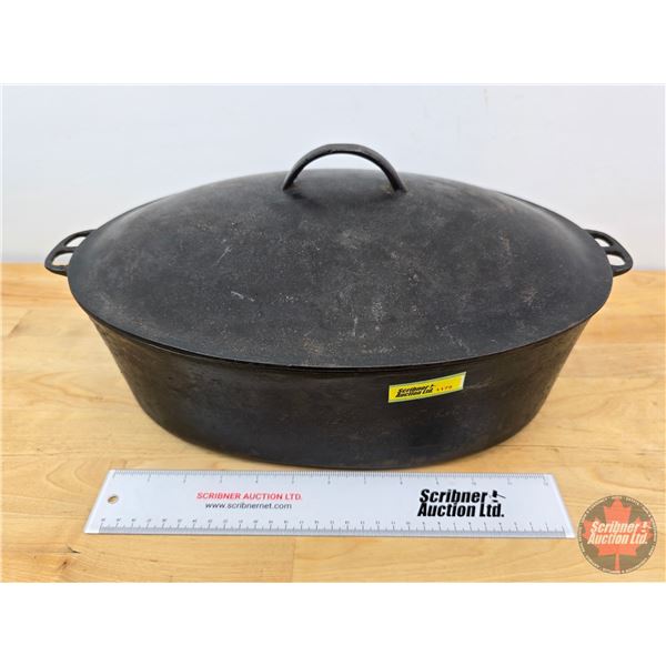Antique Wagner Wane #7 Cast Iron Oval Roaster w/Lid (Total Measures: 8"H x 17-1/2"W x 11-3/4"D)