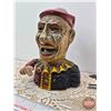 Image 3 : Cast Iron Clown Bank (Reproduction) (Heavy) (7"H) + Horse Rider
