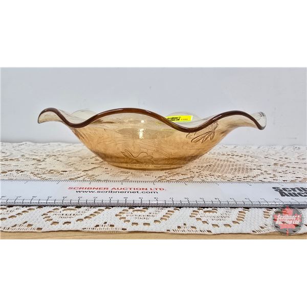 Vintage Jeannette Glass Floragold "Louisa" Pattern:  Ruffled Edge : Serving Bowl (Top Dia 9-1/2")