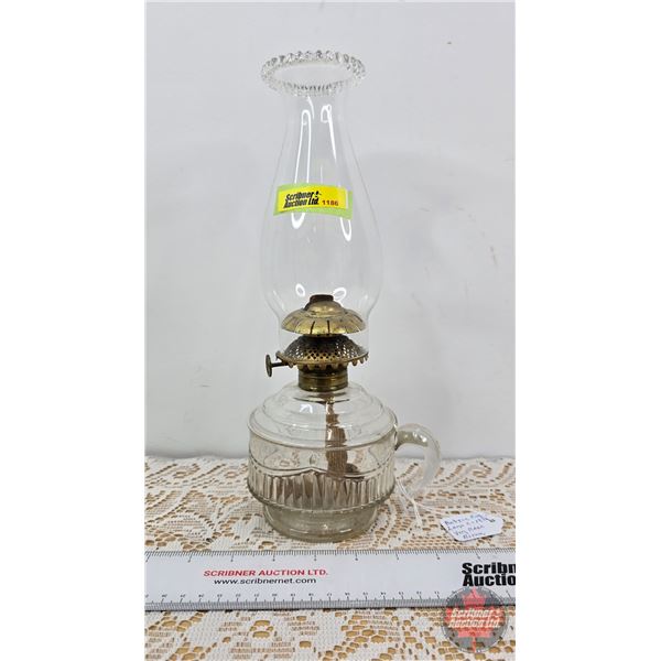 Coal Oil Clear Glass Finger Lamp (See Consignor Notes Tag in Pictures) (Total Measured w/Chimney 12"