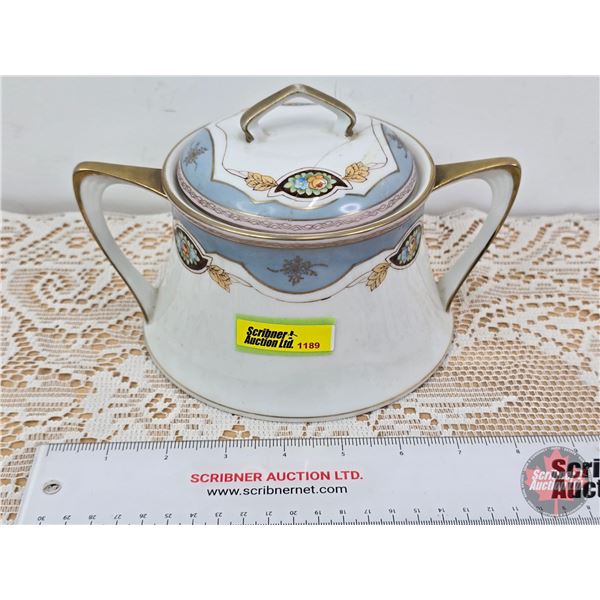 Sugar Bowl "MEITO" Hand Painted in Japan (Total Measures with Lid : 5"H x 8"W x 6-1/4"Dia Bottom) (N