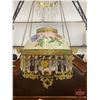 Image 1 : Antique Hanging Kero Lamp : Floral Glass Shade (Shade 14"Dia) (White Flame Burner)