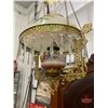 Image 2 : Antique Hanging Kero Lamp : Floral Glass Shade (Shade 14"Dia) (White Flame Burner)