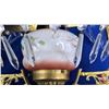 Image 7 : Antique Hanging Kero Lamp : Floral Glass Shade (Shade 14"Dia) (White Flame Burner)