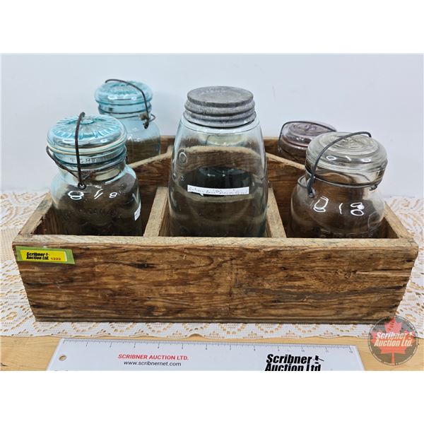 Jars (6) & Wood Carrier (Carrier Measures: 6"H x 16"W x 12-1/2"D)