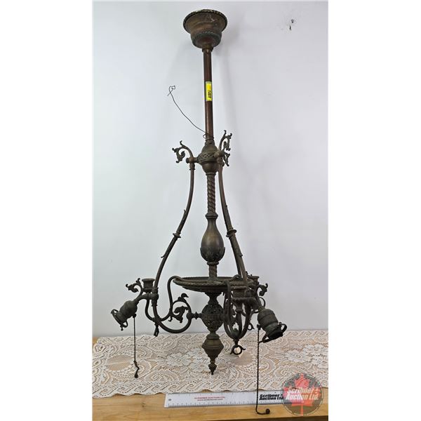 Antique Victorian Gas-Electric Chandelier (c.1900s) (Total Measures: 37"H)