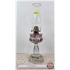 Image 1 : Coal Oil Hand Painted Lamp / Clear Glass Chimney / White Flame Burner (c.1900) (Total Measured w/Chi