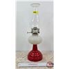 Image 1 : Coal Oil Lamp : Red & White Bee Hive : Nu-Style Burner (Total Measures w/Chimney : 17-1/4"H)