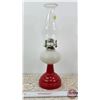 Image 2 : Coal Oil Lamp : Red & White Bee Hive : Nu-Style Burner (Total Measures w/Chimney : 17-1/4"H)