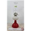 Image 3 : Coal Oil Lamp : Red & White Bee Hive : Nu-Style Burner (Total Measures w/Chimney : 17-1/4"H)