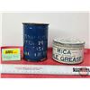Image 2 : Grease Tins (2) : MICA AXLE GREASE & ? Made in USA Tin (Mica Measures: 2-1/2"H x 4"Dia)