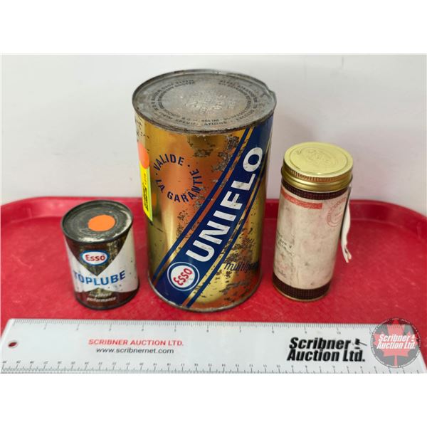 Collector Combo (3): ~ ESSO UNIFLO Can (6-1/2"H x 3-3/4"Dia) ~ ESSO TOPLUBE Can (FULL!) ~ Tube : (Co