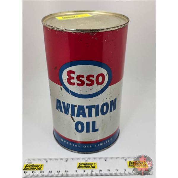 OIL CAN : ESSO Aviation Oil (6-1/2"H x 4"Dia)