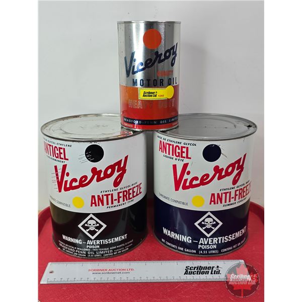 VICEROY Combo (3): Anti-Freeze Cans & Motor Oil Can (Largest Measures: 8"H x 7"Dia)