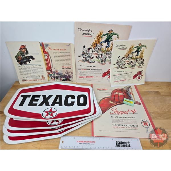 TEXACO Collector Combo: (4) Original Gas Pump Decals (Unused) & Variety Texaco Ephemera (Decals Meas