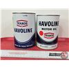 Image 2 : Oil Cans (2): Texaco Havoline Motor Oil (SAE 10W & SAE 2020WHD) (Tallest Measure: 5-3/4"H x 4"Dia)