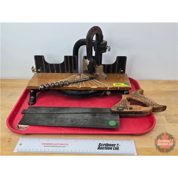 Vintage Stanley No. 150 Cast Iron Miter Saw & Hand Saw (Miter Saw Measures: 10-1/4 H x 14-1/2 W x 7 