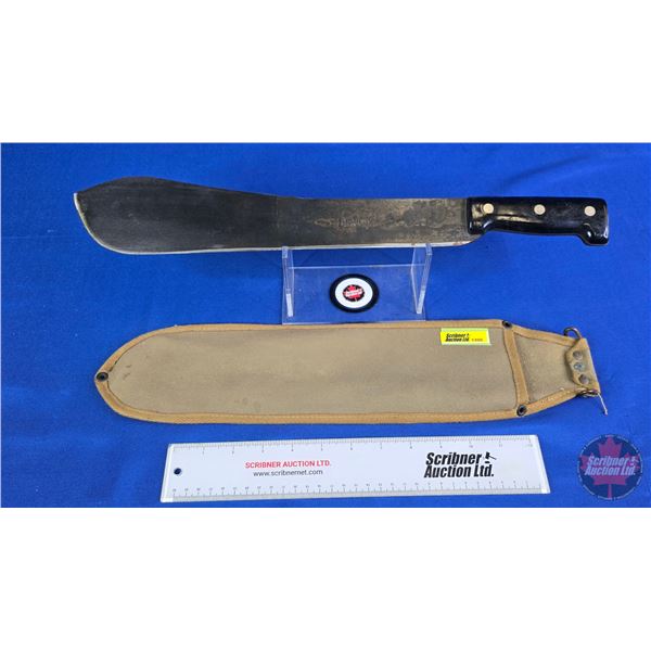 Vintage Machete Knife w/Sheath  Made in Sheffield England  (Measures Total 19 L)