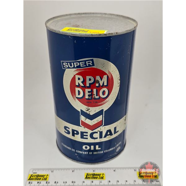 Oil Can : Super RPM DELO Special Motor Oil (6-1/2"H x 4"Dia)