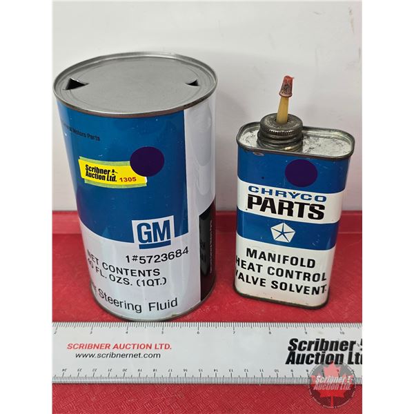 GM / Chryco Collector Combo (2): ~ GM Steering Fluid Can (6-1/2 H x 4 Dia) ~ Chryco Parts Manifold H
