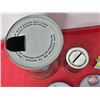 Image 8 : SUPERTEST Collector Combo (4): ~ Multi-Grade Motor Oil (6-1/2"H x 4"Dia) ~ Tin Bank ~ (2) Plastic Co