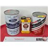 Image 1 : FORD Tin Collector Combo (3) : ~ (2) 10W30 Cans  ~ Penetrating Fluid Tin (Tallest Measures : 6-1/2"H