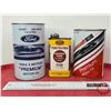 Image 2 : FORD Tin Collector Combo (3) : ~ (2) 10W30 Cans  ~ Penetrating Fluid Tin (Tallest Measures : 6-1/2"H