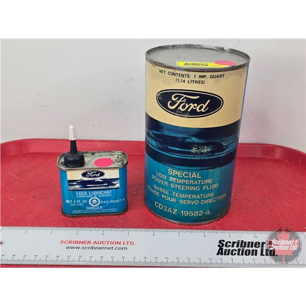 FORD Tin Collector Combo (2) : ~ Special Low Temp Power Steering Fluid Can  ~ Lock Lubricant Tin (Ta