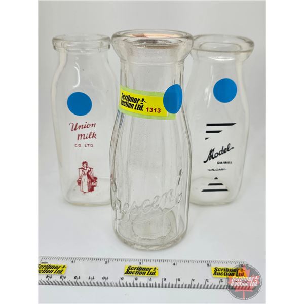 Milk Bottles (3) : Union Milk; Model; Crescent (Tallest Measures: 6-1/4"H)