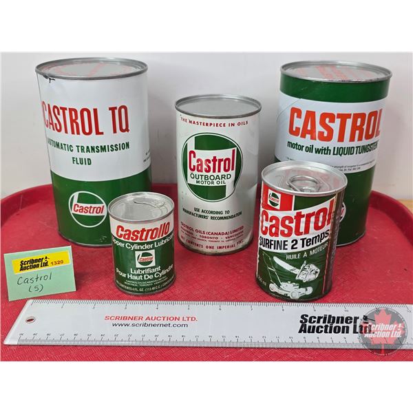 CASTROL Tins Combo (5) ~ Automatic Transmission Fluid Cardboard Can (6-1/2"H x 4"Dia) ~ Outboard Mot