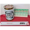 Image 1 : Quaker State Combo (2): ~ Super Blend Motor Oil Can (6-1/2"H x 4"Dia) ~ Service Record Sheet of 5 (T
