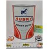 Image 2 : HUSKY Collector Combo (3) : ~ Heavy Duty Motor Oil Can (5-1/2"H x 4"Dia) ~ Button "My Pop Likes Husk